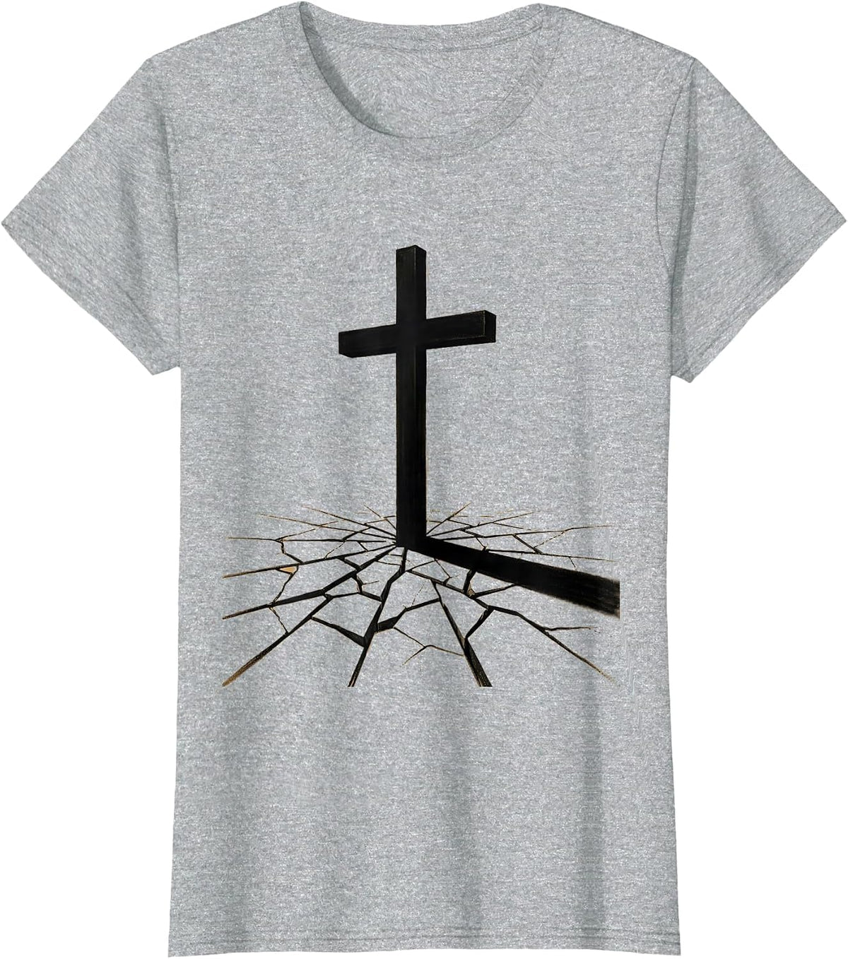 Giant Cross Shadow Over Cracked Earth Christian Design T-Shirt - Heather Grey