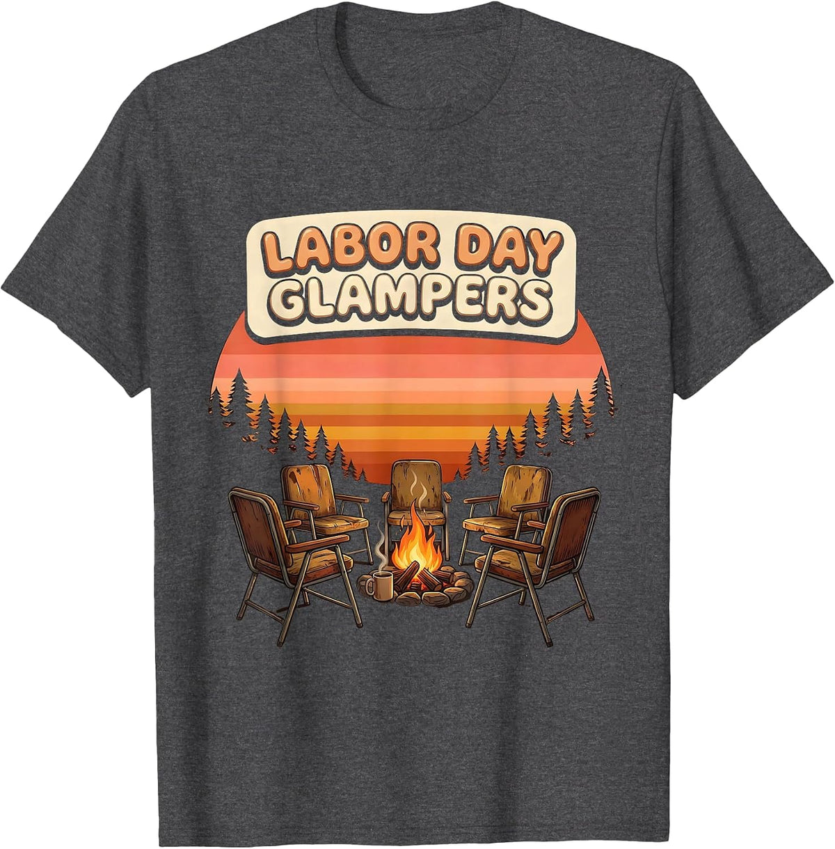 Labor Day Glampers Retro 70s Family Camping Crew Matching T-Shirt - Dark Heather Grey
