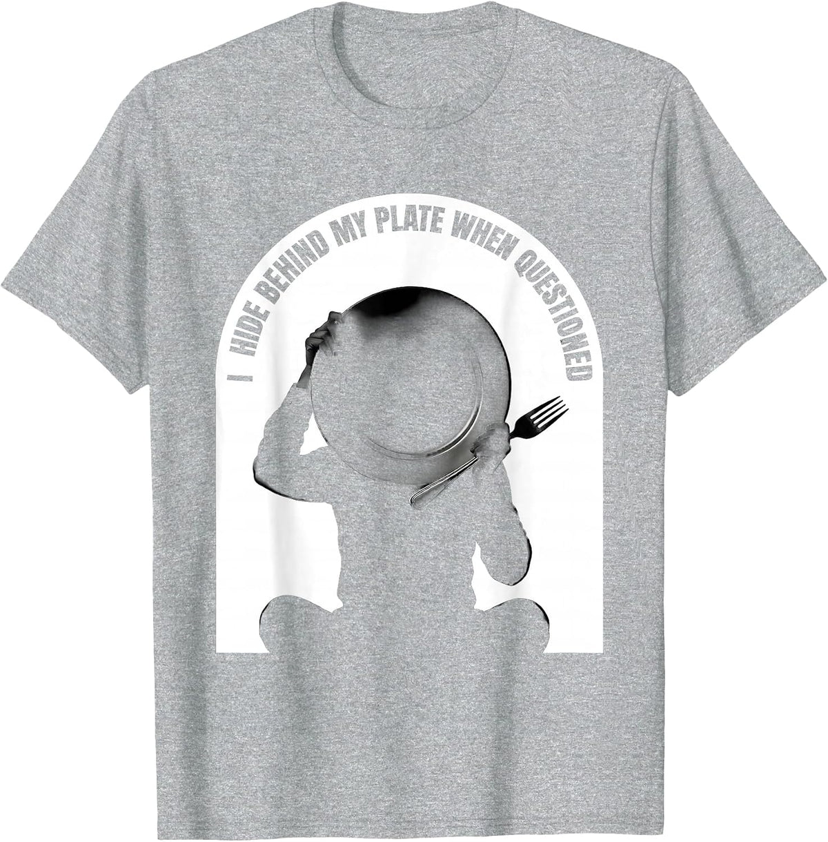 Men's I Hide Behind My Plate When Questioned Funny Thanksgiving T-Shirt - Heather Grey