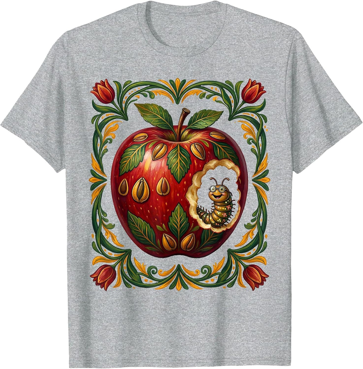 Men's Apple Teacher Bookworm Graphic Design T-Shirt - Heather Grey