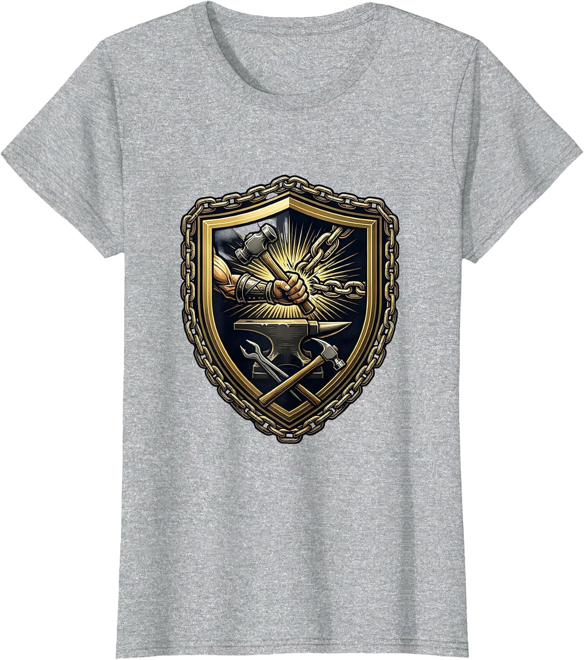 Women's Medieval Blacksmith Forging Chainmail Anvil Art T-Shirt - Heather Grey