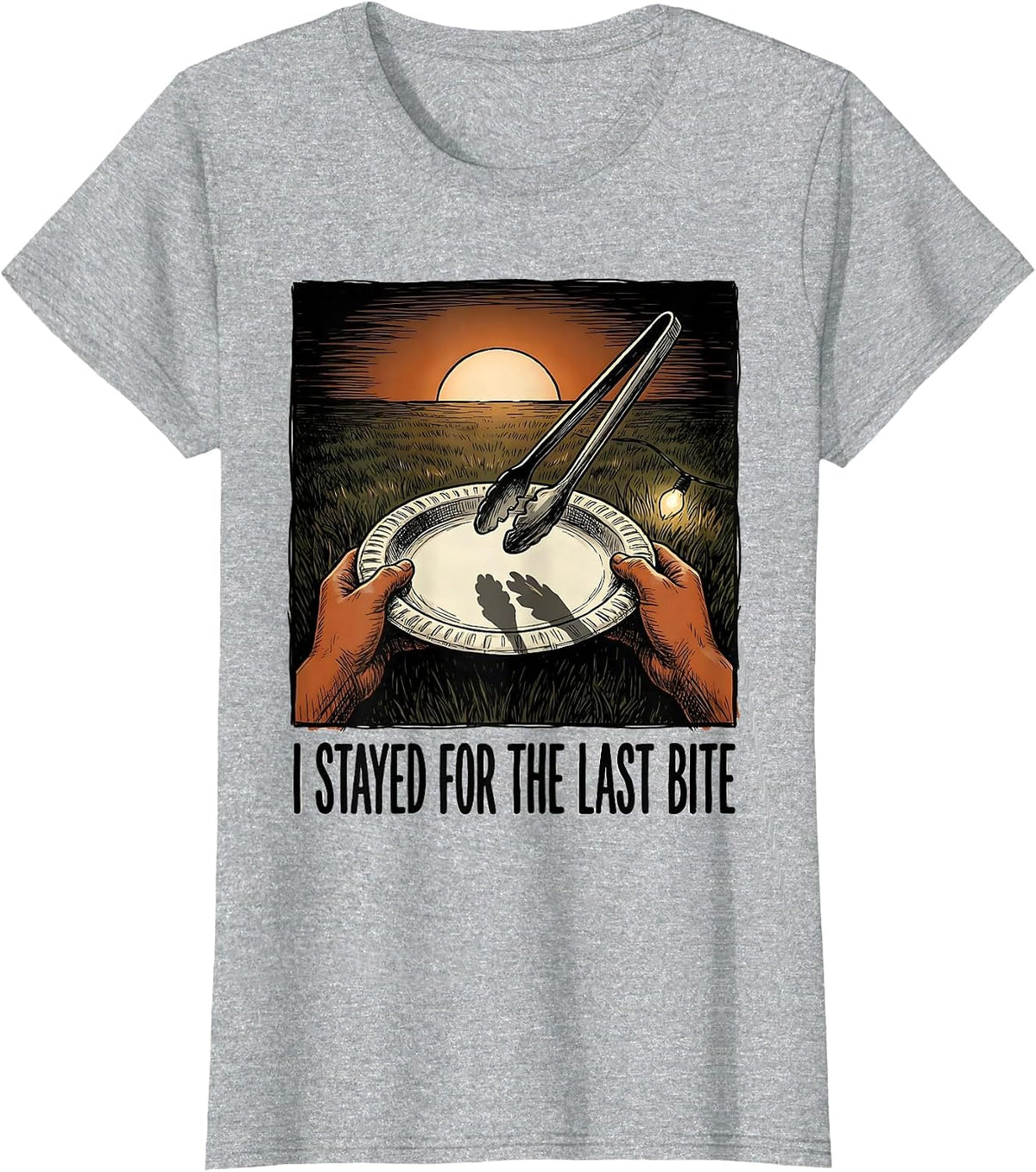 I Stayed For The Last Bite Funny BBQ Pitmaster Grill Dad T-Shirt - Heather Grey
