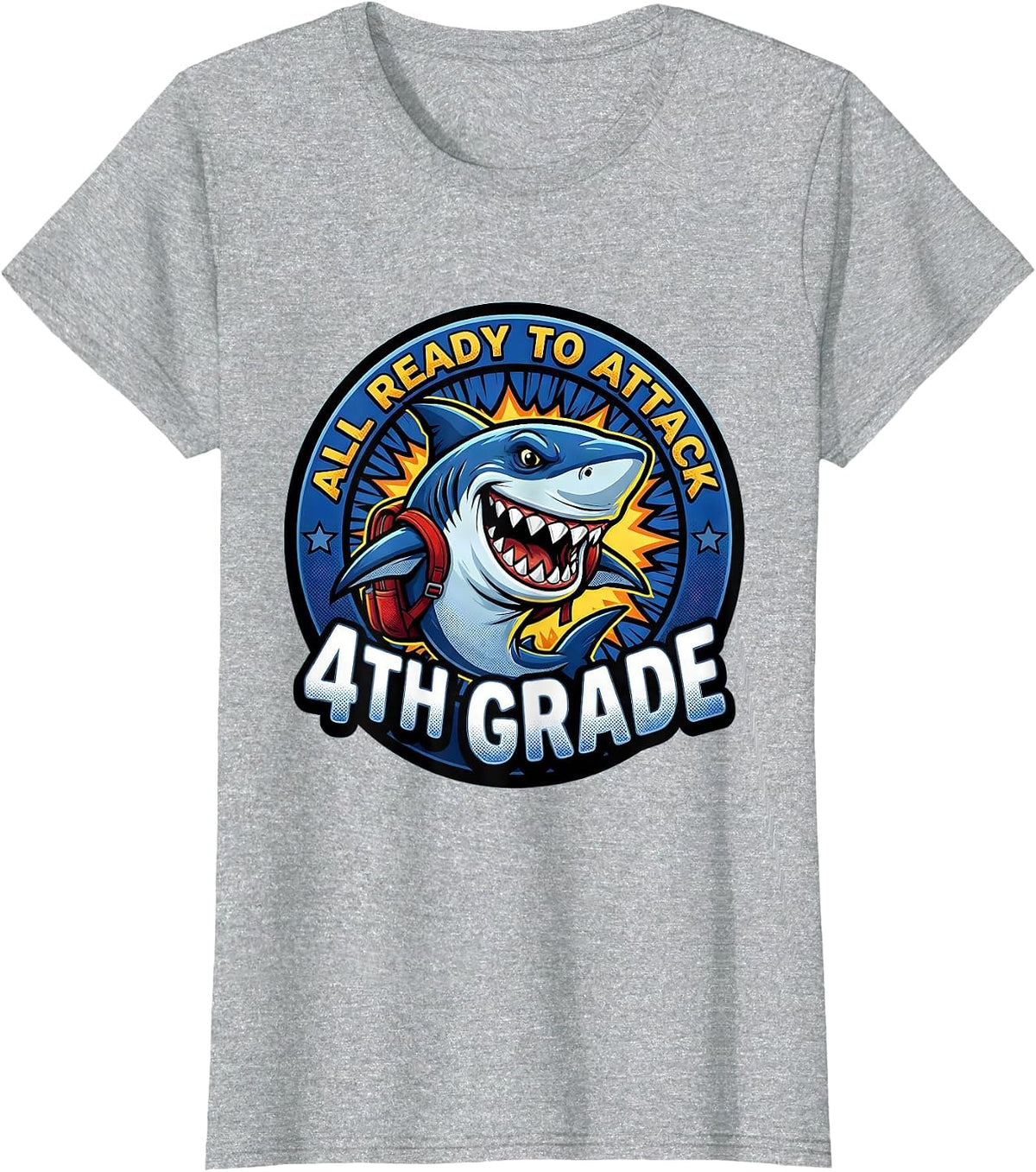 Women's All Ready To Attack 4th Grade Comic Book Shark Boys First T-Shirt - Heather Grey