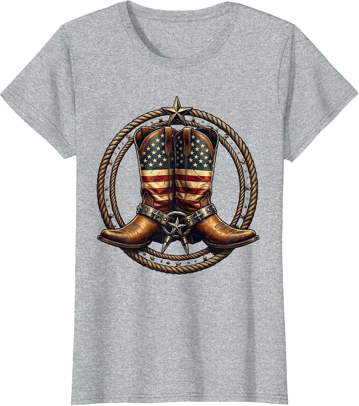 Crossed Cowboy Boots with Spurs Western Design T-Shirt - Heather Grey