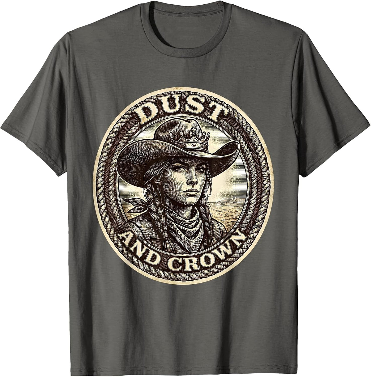 Dust and Crown Black Cowgirl Western Design T-Shirt - Asphalt Grey