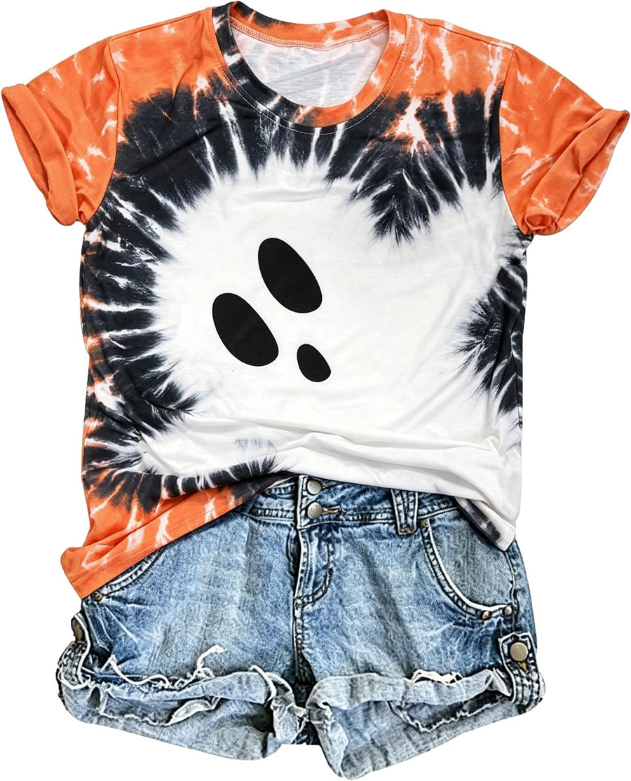 Halloween Shirts for Women Spooky Season Short Sleeve Tis The Season Tee - Orange-td