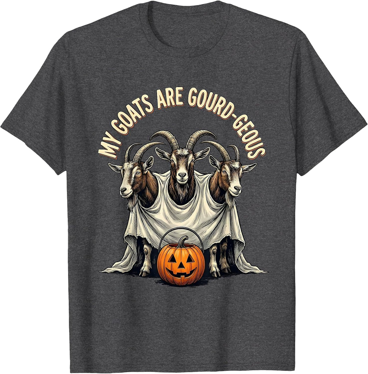 My Goats Are Gourd-geous Whimsical Halloween Goat Lover T-Shirt - Dark Heather Grey