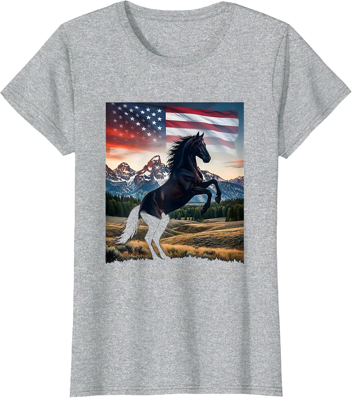 Horses Over Everything Cowgirl Graphic Design T-Shirt - Heather Grey
