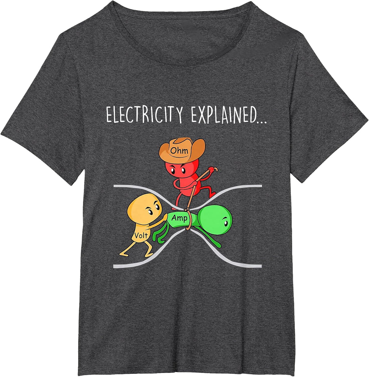 Funny Physics Teacher Electricity Explained Science Joke T-Shirt - Dark Heather Grey