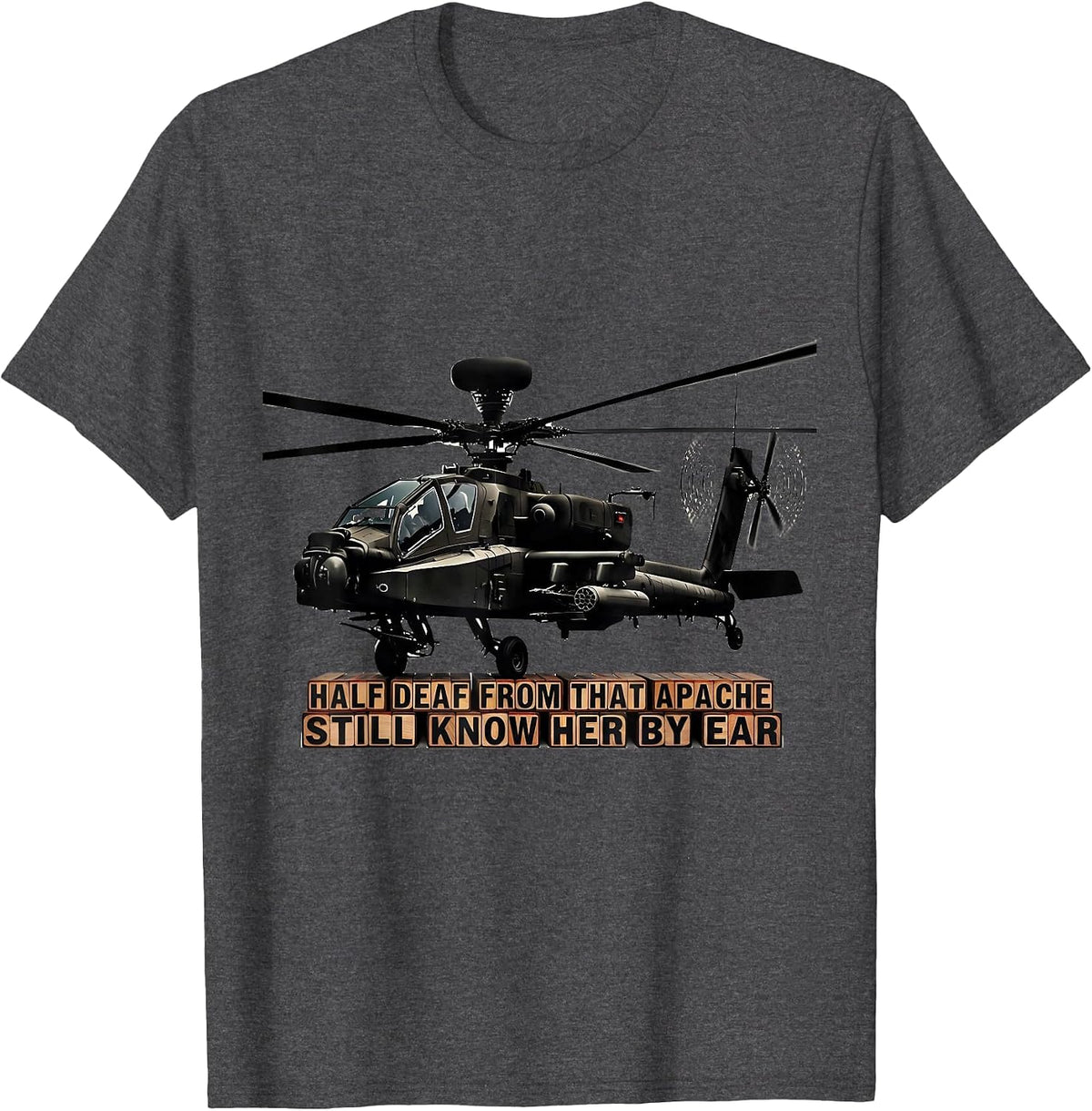 Men's Half Deaf From That Apache, Still Know Her By Ear Veteran T-Shirt - Dark Heather Grey