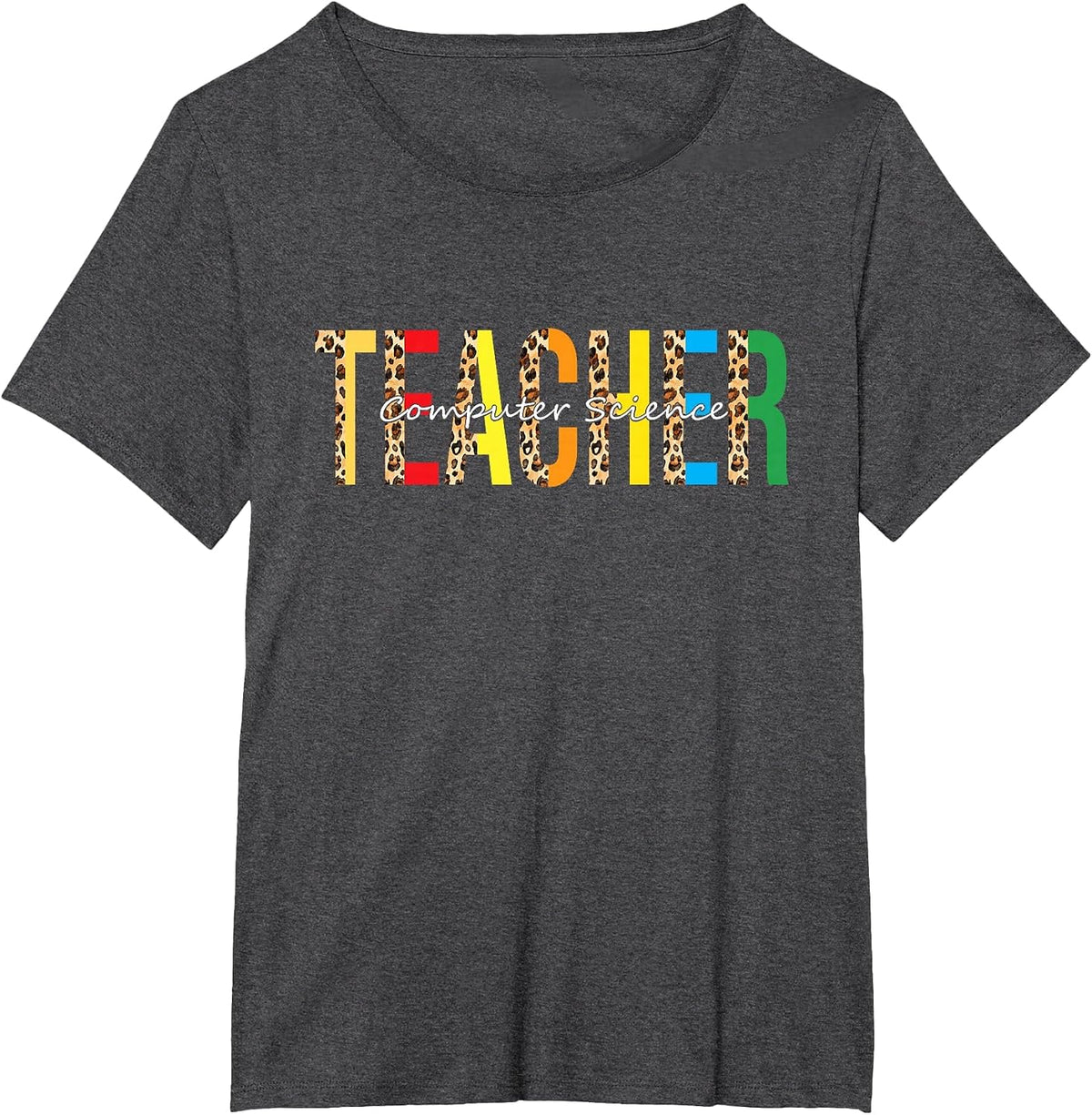 Back to School Computer Science Teacher Leopard Adults T-Shirt - Dark Heather Grey