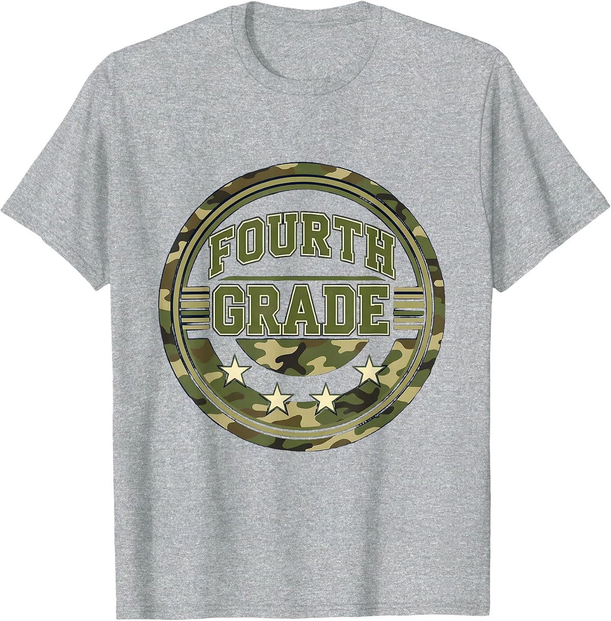 Men's Fourth Grade Camo Back To School Boys Grade Badge T-Shirt - Heather Grey