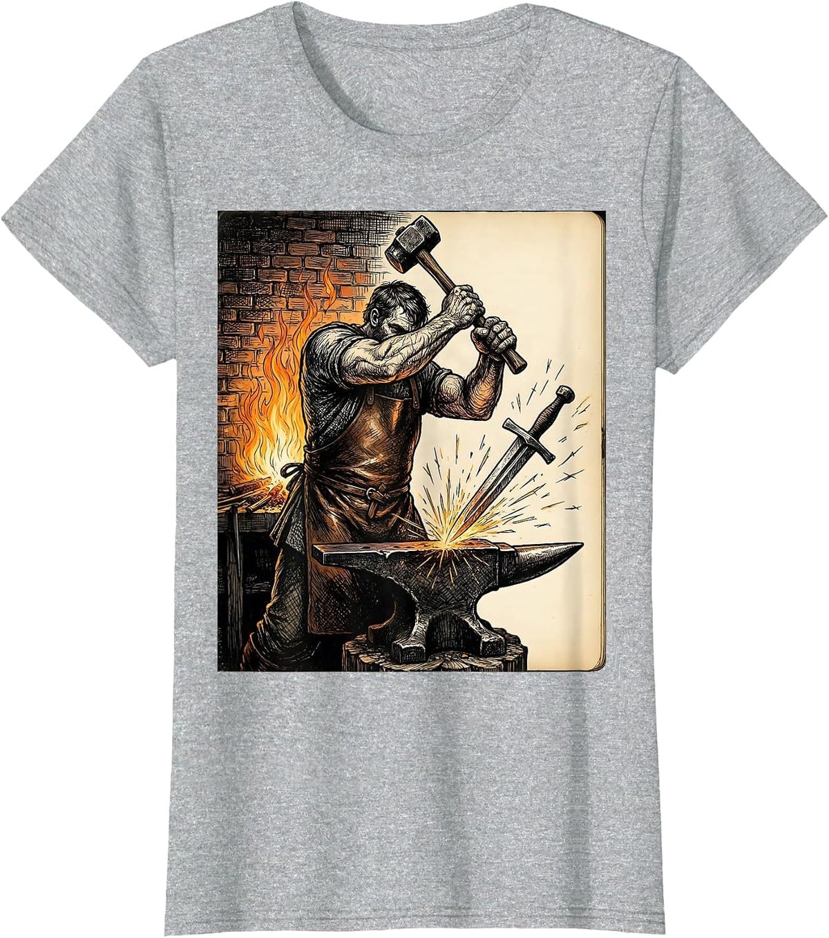 Renaissance Blacksmith Forge Hammering Sword Art T-Shirt - Heather Grey
