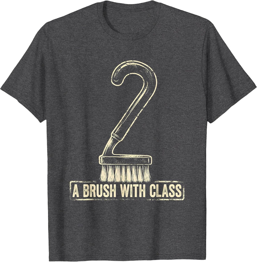 Men's A Brush With Class Funny Dental Hygienist Rubber Stamp Humor T-Shirt - Dark Heather Grey