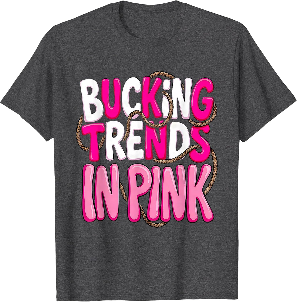 Pink Cowgirl Bucking Trends Western Design T-Shirt - Dark Heather Grey