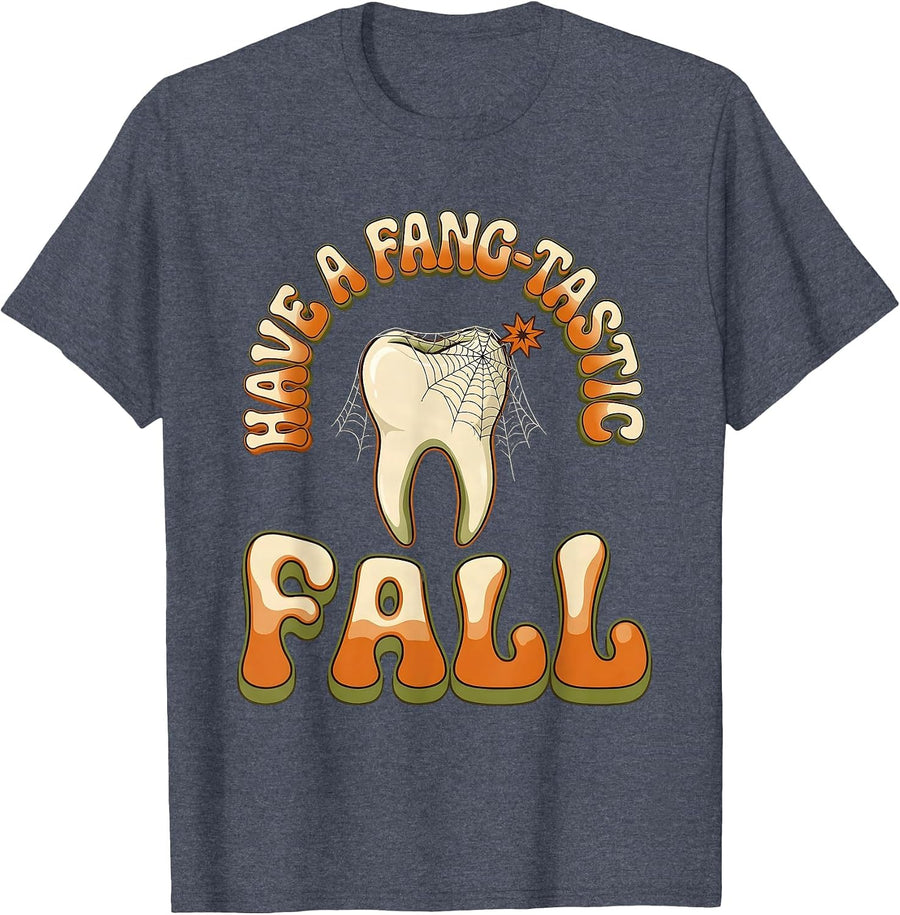 Have A Fang-tastic Fall Retro 70s Dental Squad Halloween T-Shirt - Heather Blue