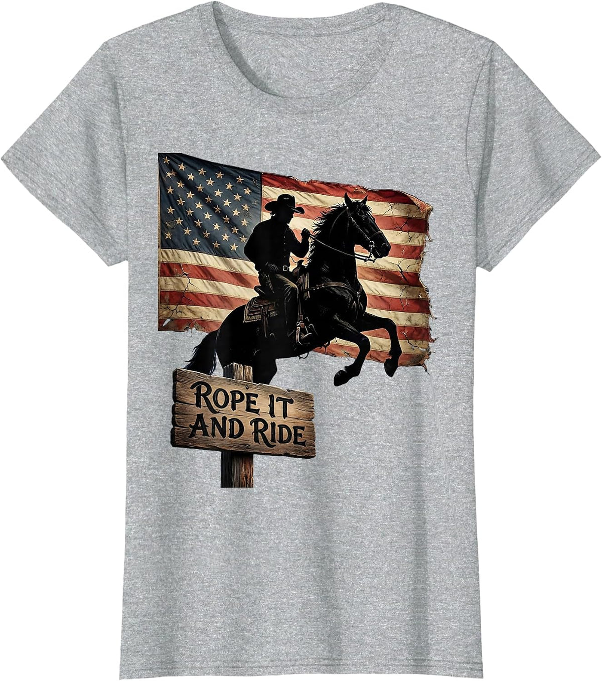 Women's Rope It and Ride Western Cowboy Design T-Shirt - Heather Grey