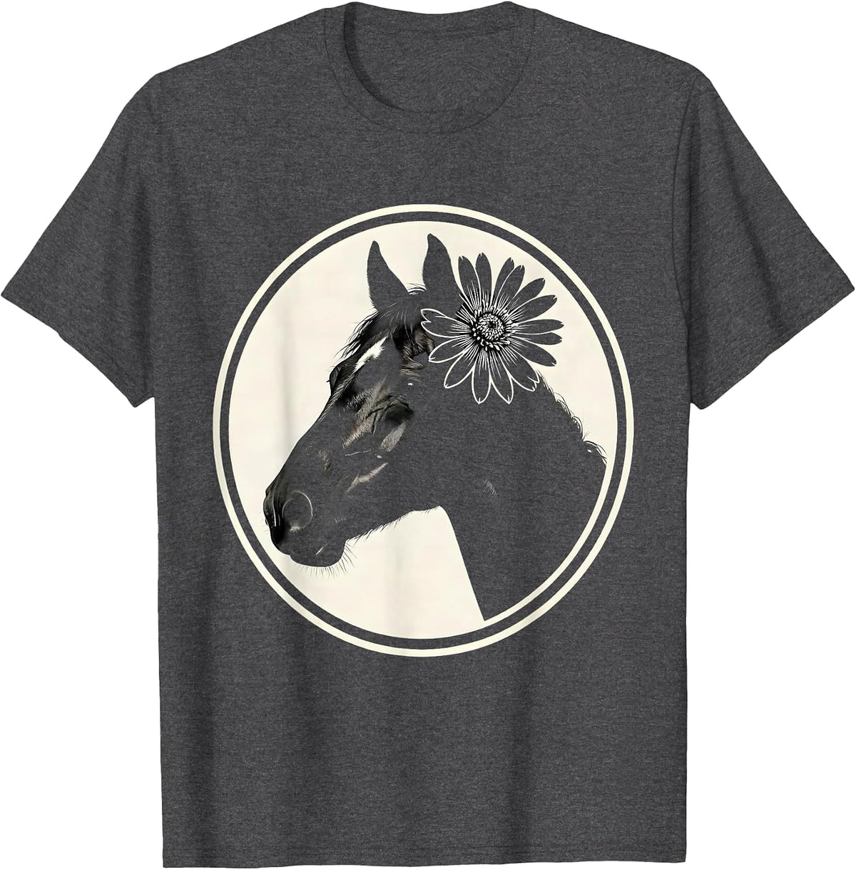 Horse Muzzle Wildflower Floral Nature Illustration T-Shirt - Dark Heather Grey