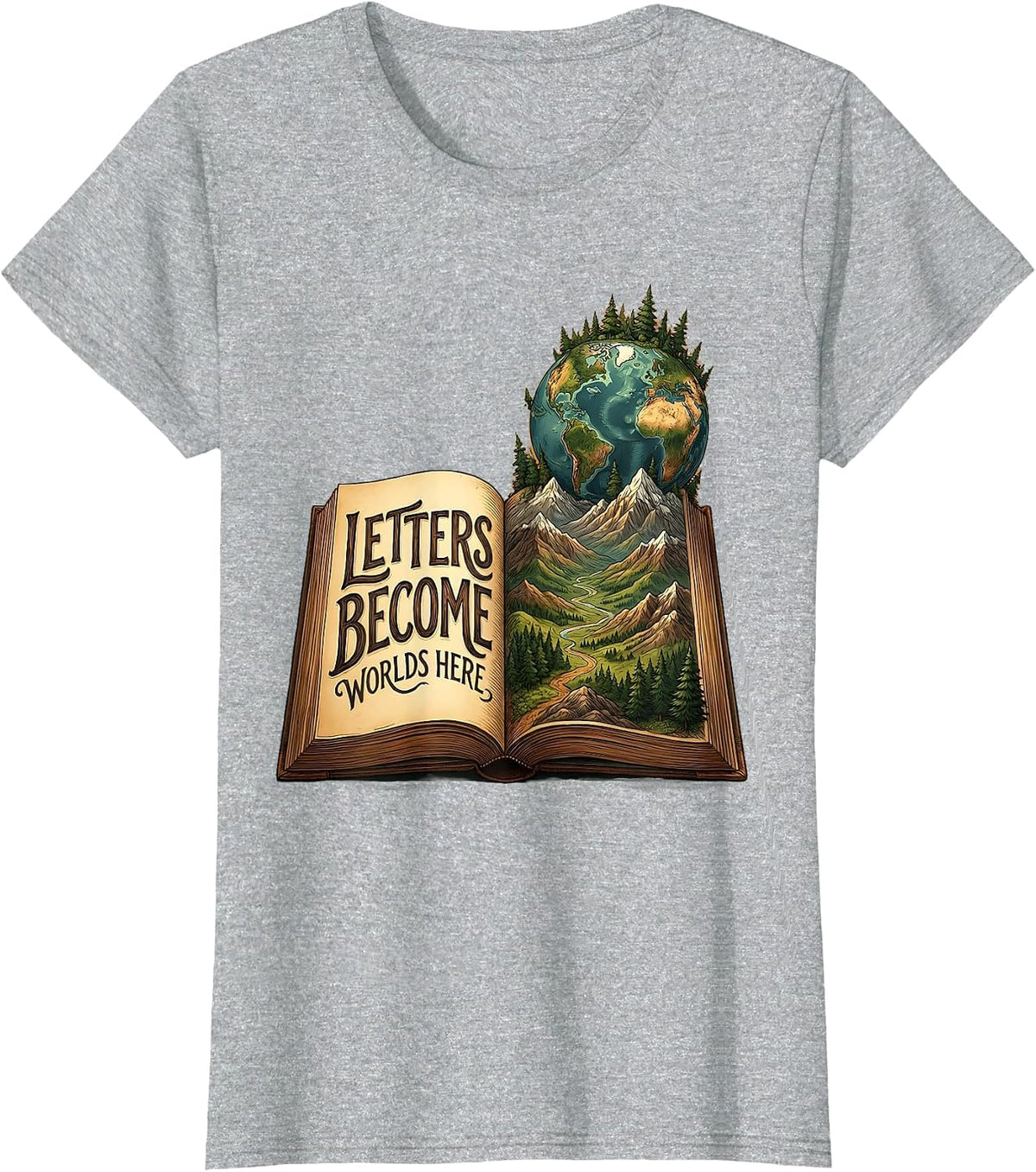 Letters Become Worlds Reading Teacher Design T-Shirt - Heather Grey