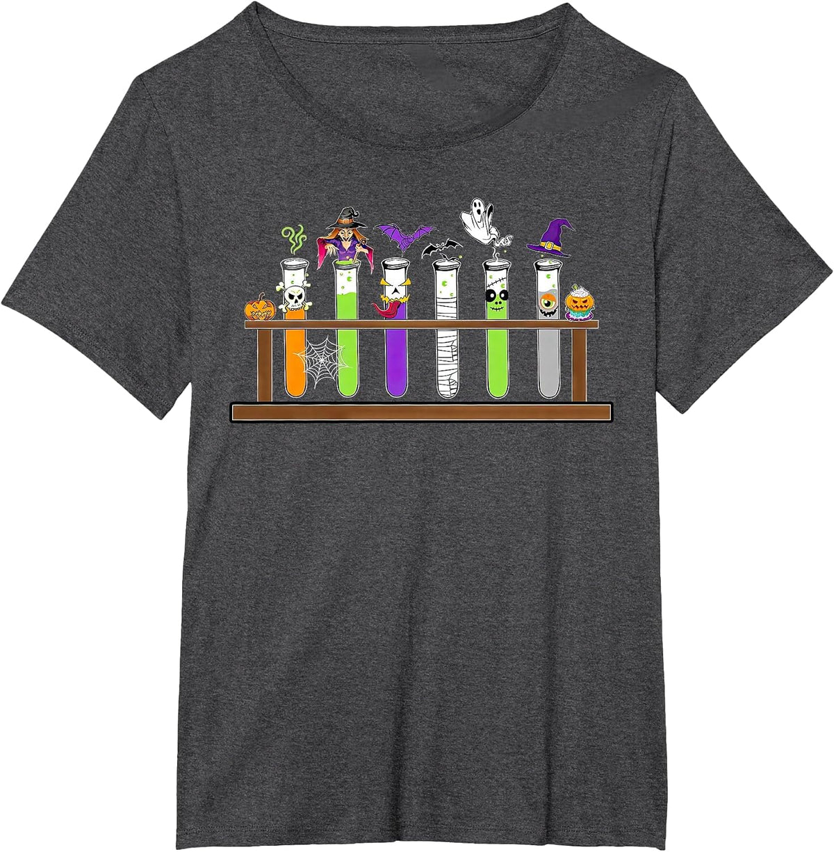 Test Tube Chemistry Nerd Science Teacher Spooky Halloween T-Shirt - Dark Heather Grey