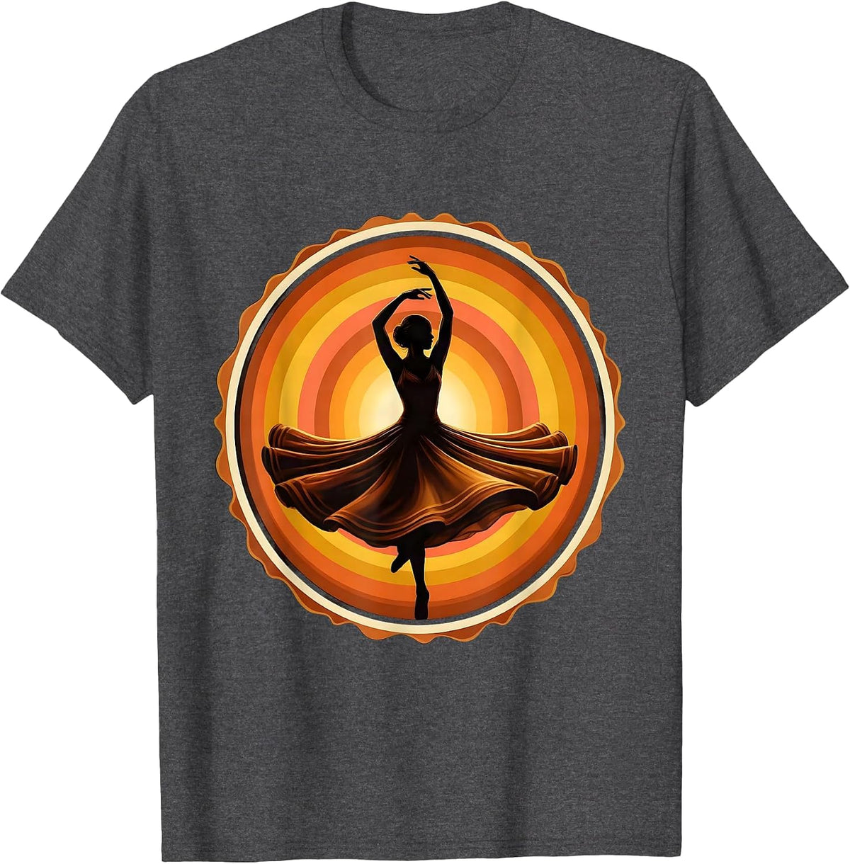 Men's Graceful Dancer Mid-Spin Spotlight Illustration T-Shirt - Dark Heather Grey