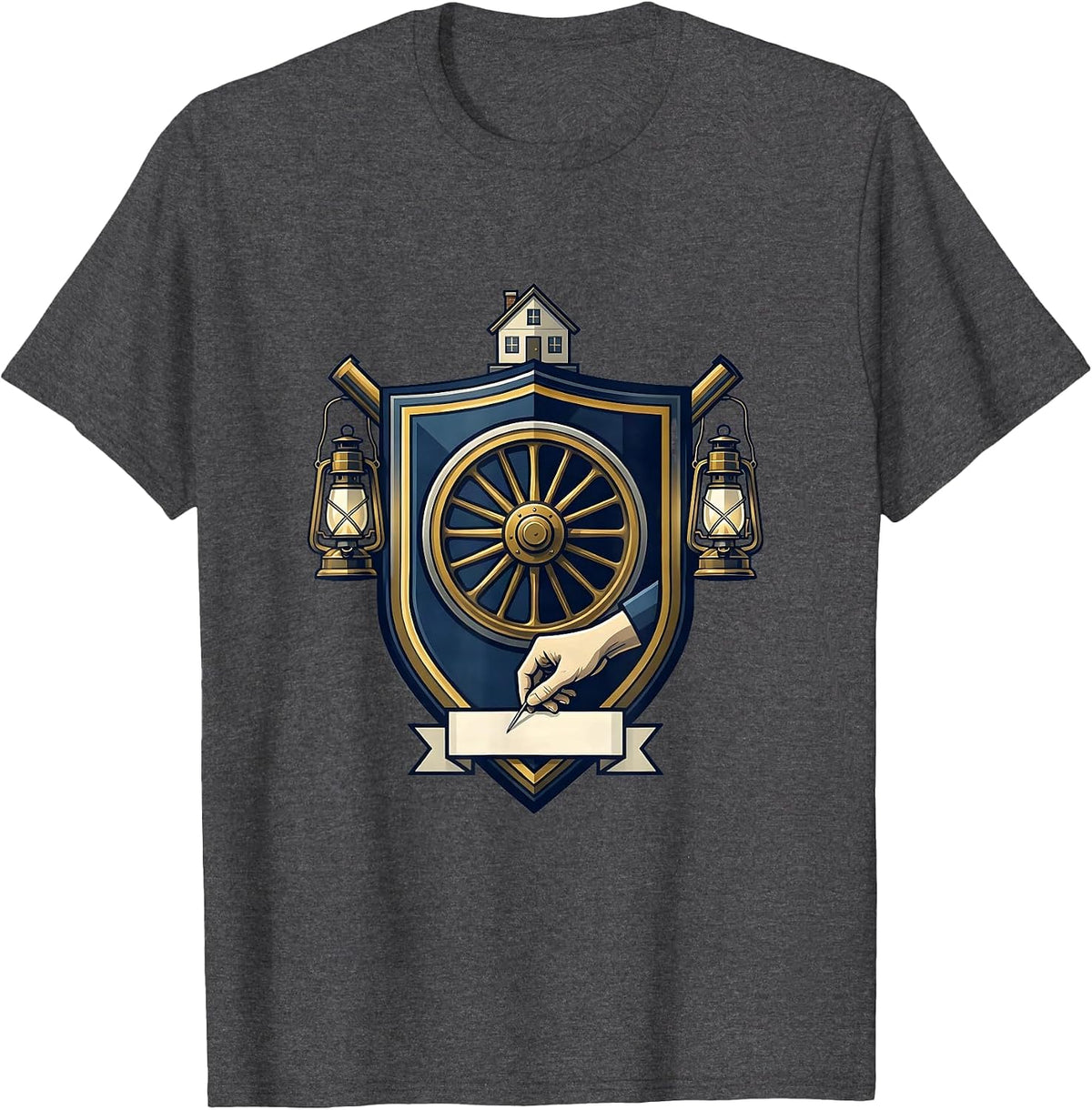 Men's Locomotive Wheel Crest Emblem Train Hobbyist Humor T-Shirt - Dark Heather Grey