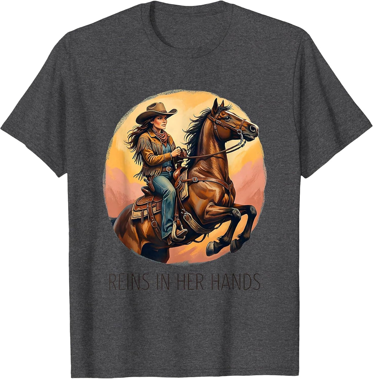 Men's Reins In Her Hands Cowboy Western Design T-Shirt - Dark Heather Grey