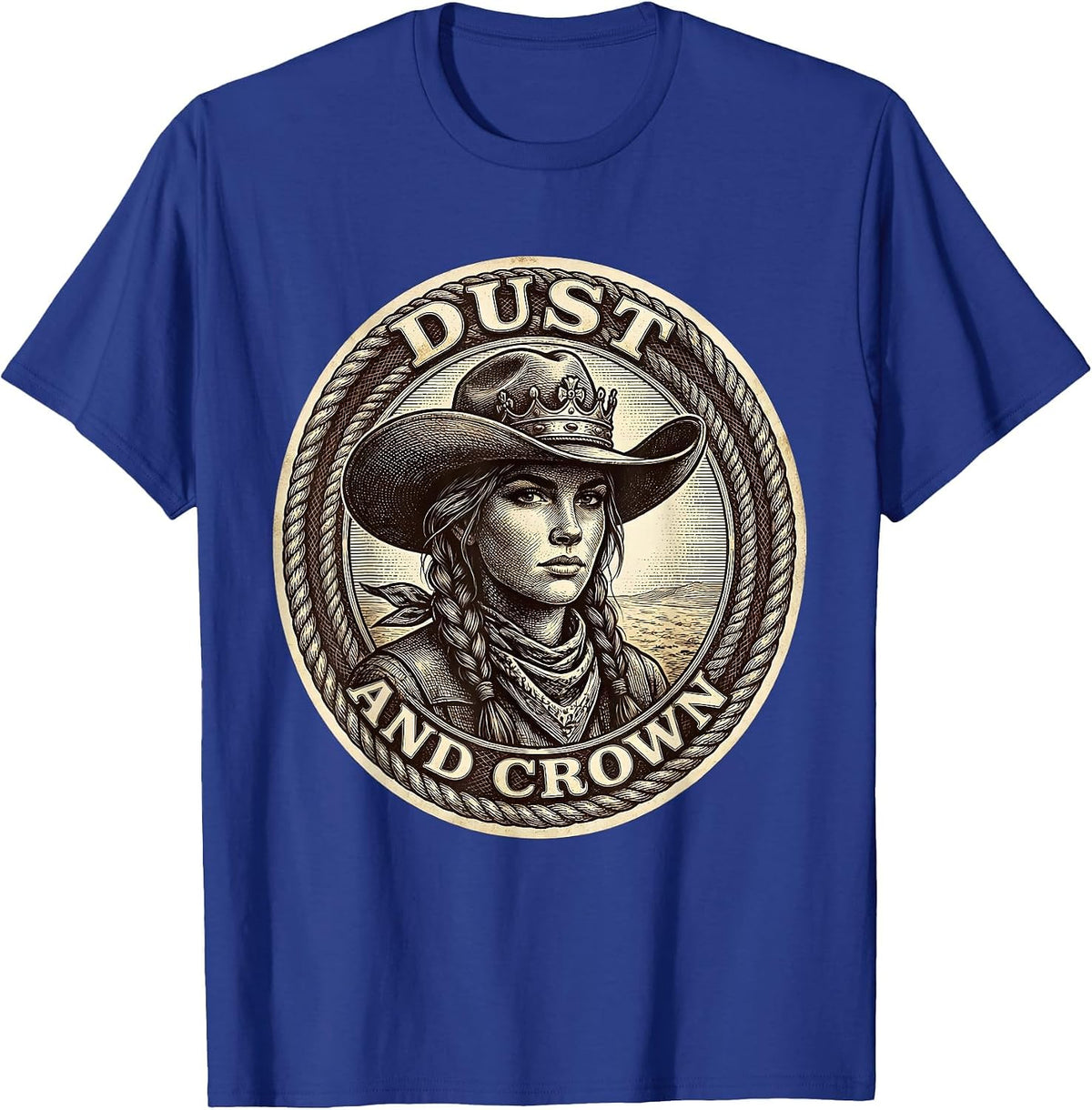 Dust and Crown Black Cowgirl Western Design T-Shirt - Royal Blue