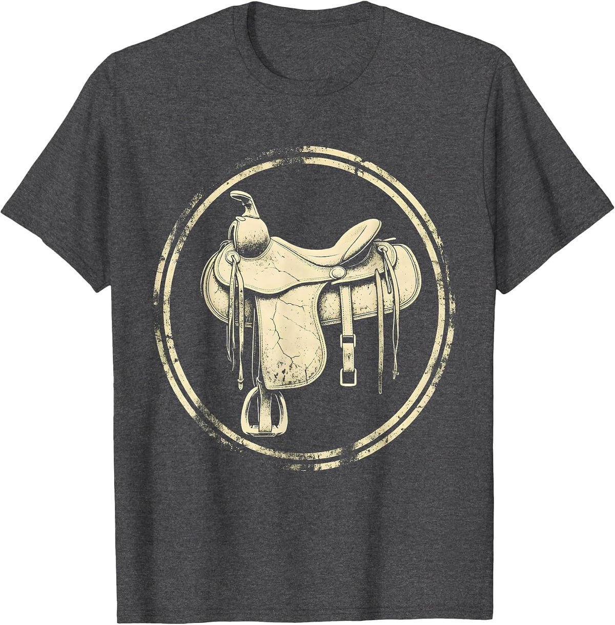Western Saddle Dried Wildflowers Boho Cowgirl Art T-Shirt - Dark Heather Grey