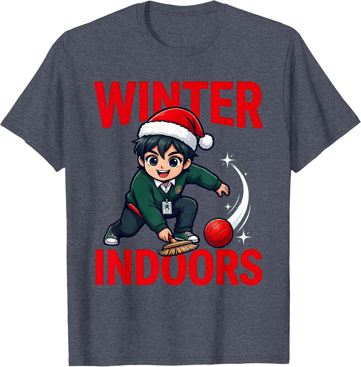 WINTER INDOORS Funny School Staff Christmas T-Shirt - Heather Blue