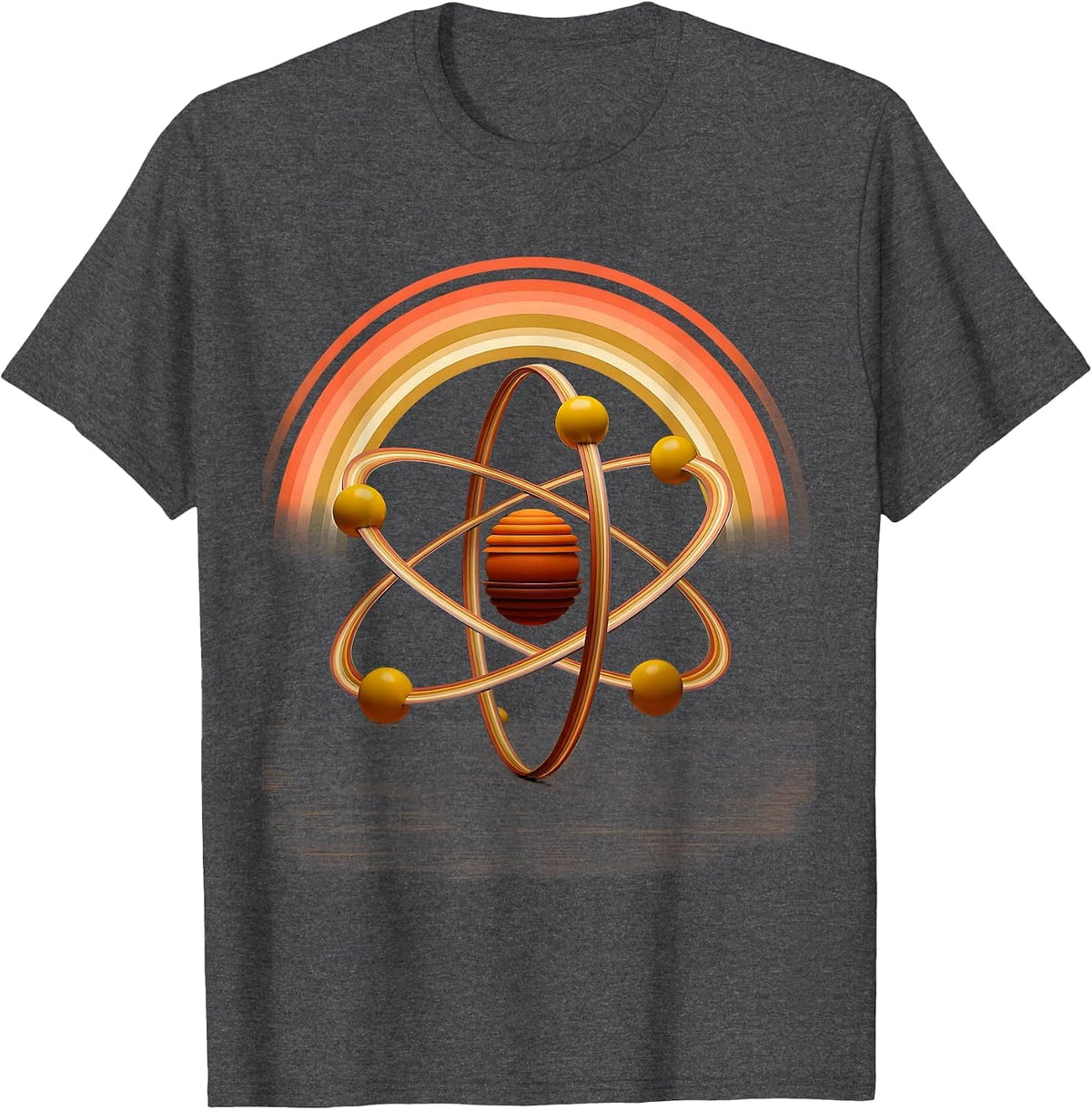 Science Teacher Atom Model Desk Illustration T-Shirt - Dark Heather Grey