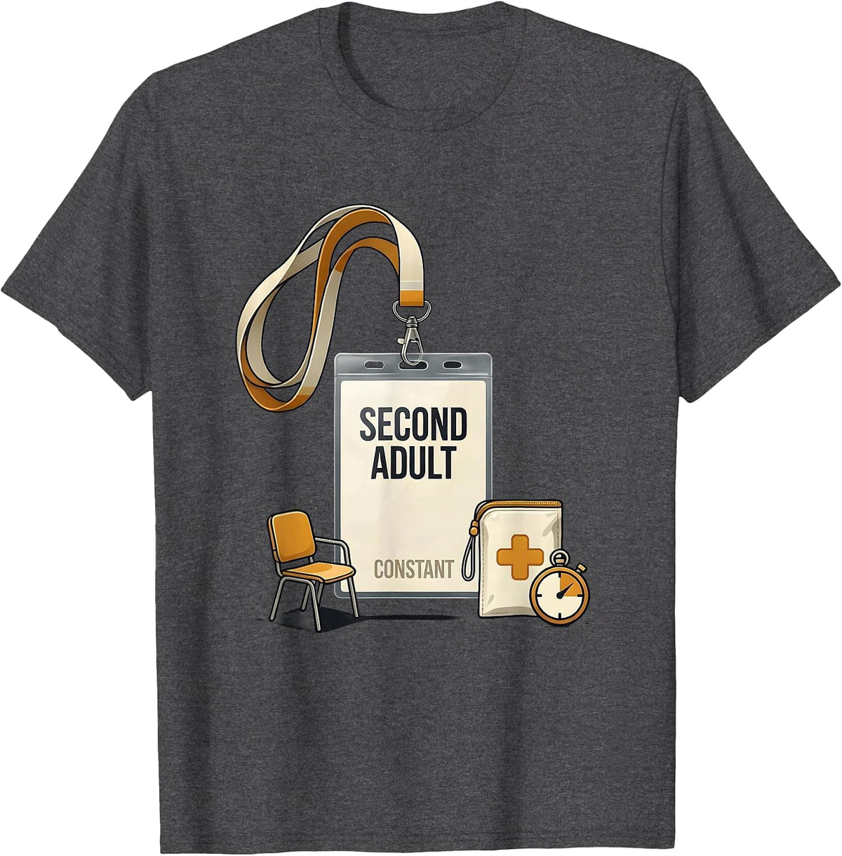 Men's Second Adult Constant Editorial Conceptual Paraeducator Back T-Shirt - Dark Heather Grey