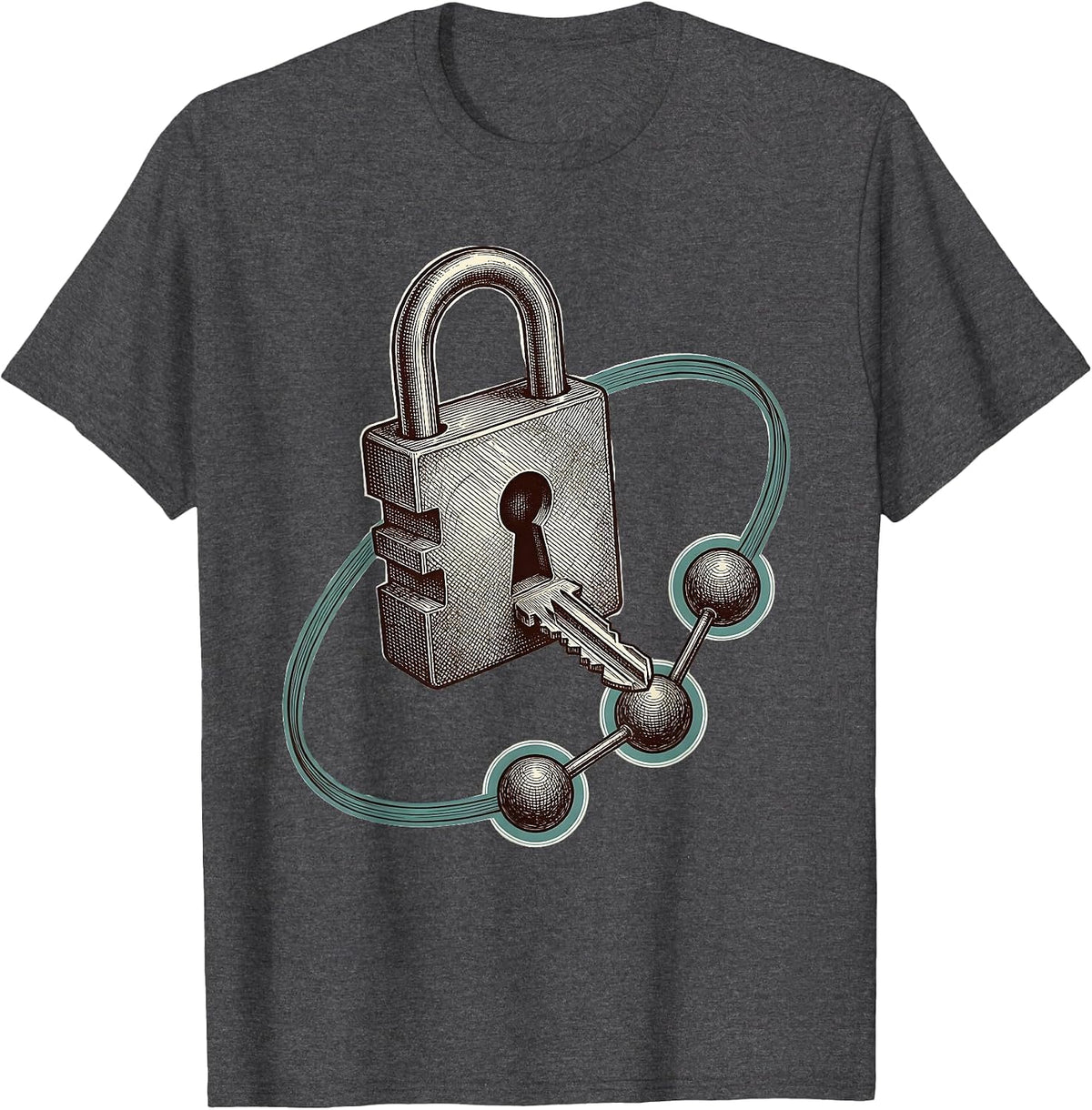 Periodic Table Key Molecular Lock Nerdy Science Humor T-Shirt - Dark Heather Grey