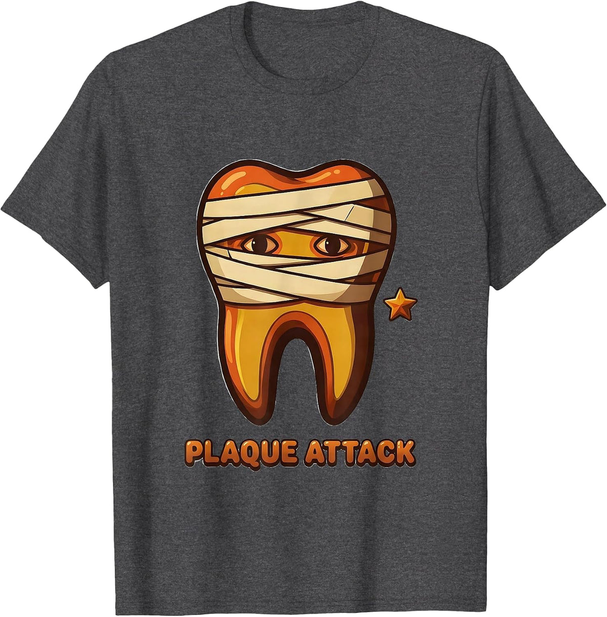 Plaque Attack Retro 70s Dental Squad Halloween Costume Humor T-Shirt - Dark Heather Grey