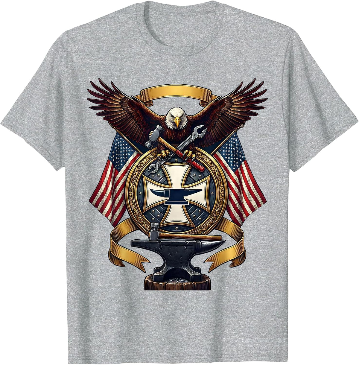 Men's Blacksmith Forge Patriotic American Craftsman T-Shirt - Heather Grey
