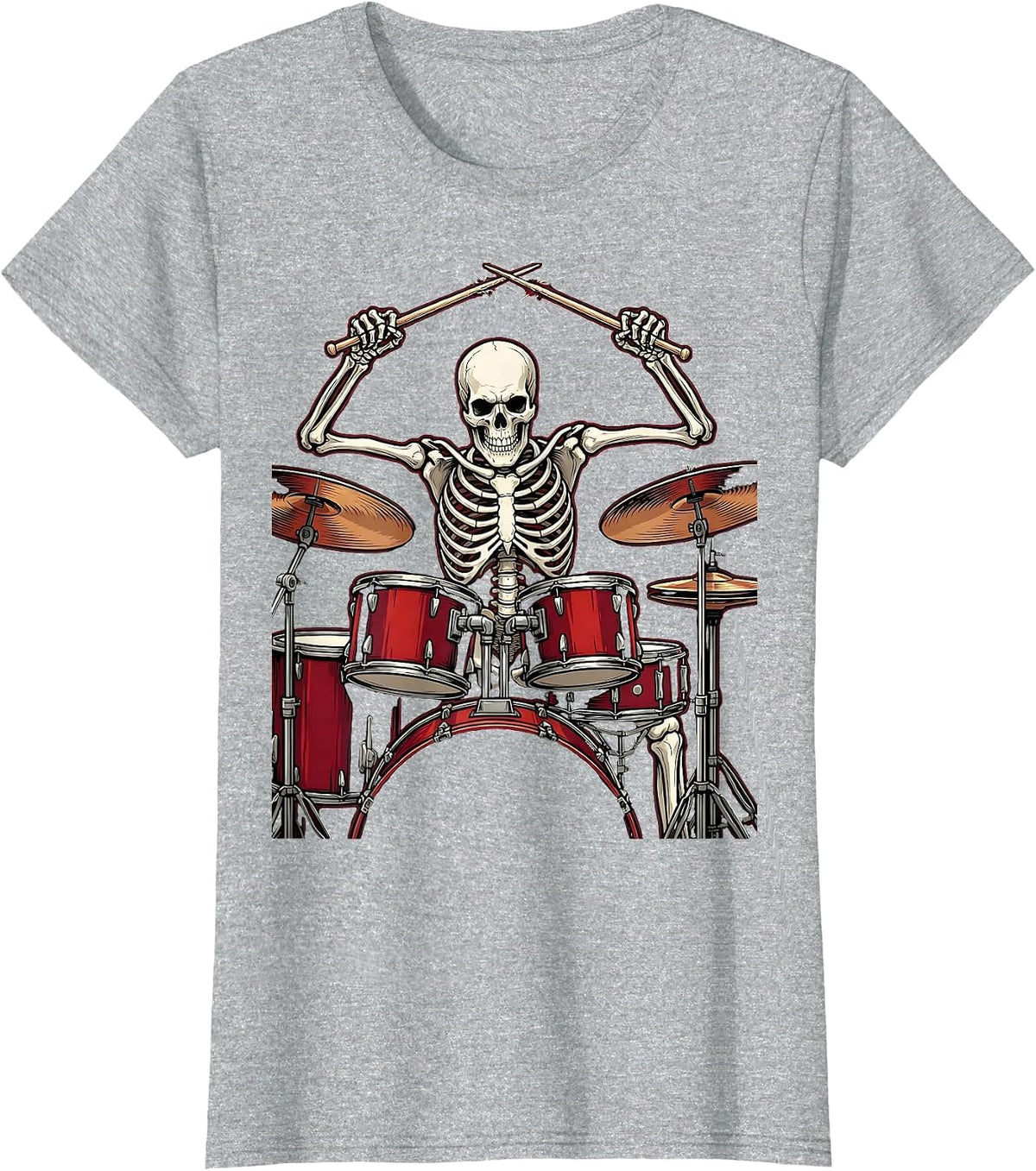 Skeleton Drummer Solo Classic Rock Graphic T-Shirt - Heather Grey