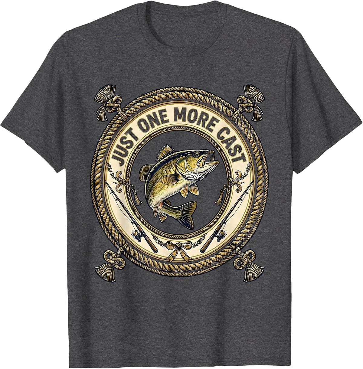 Men's Just One More Cast Fishing Graphic Design T-Shirt - Dark Heather Grey