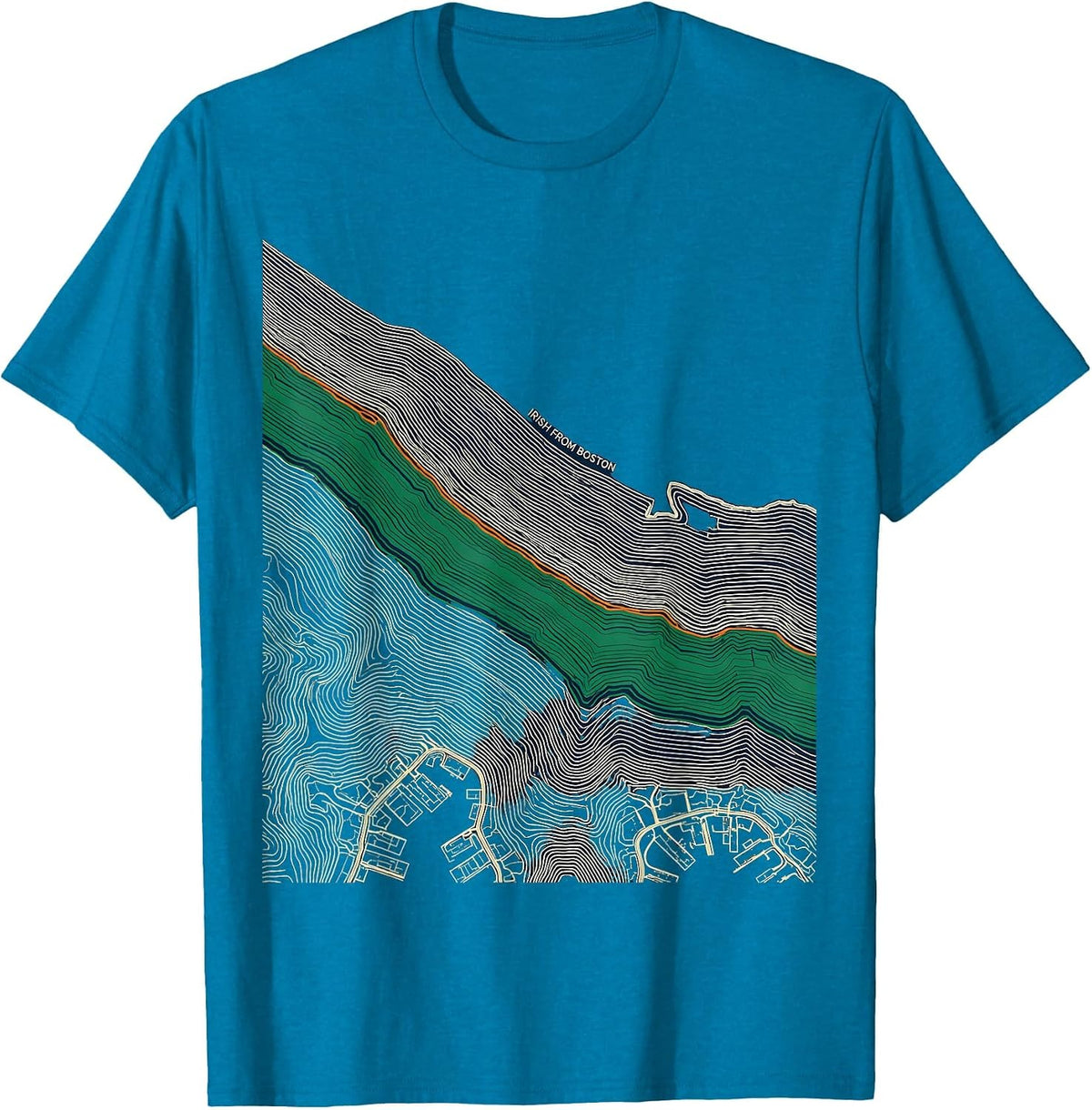 Irish From Boston Topographic Contour Bostonian Irish T-Shirt - Sapphire Blue