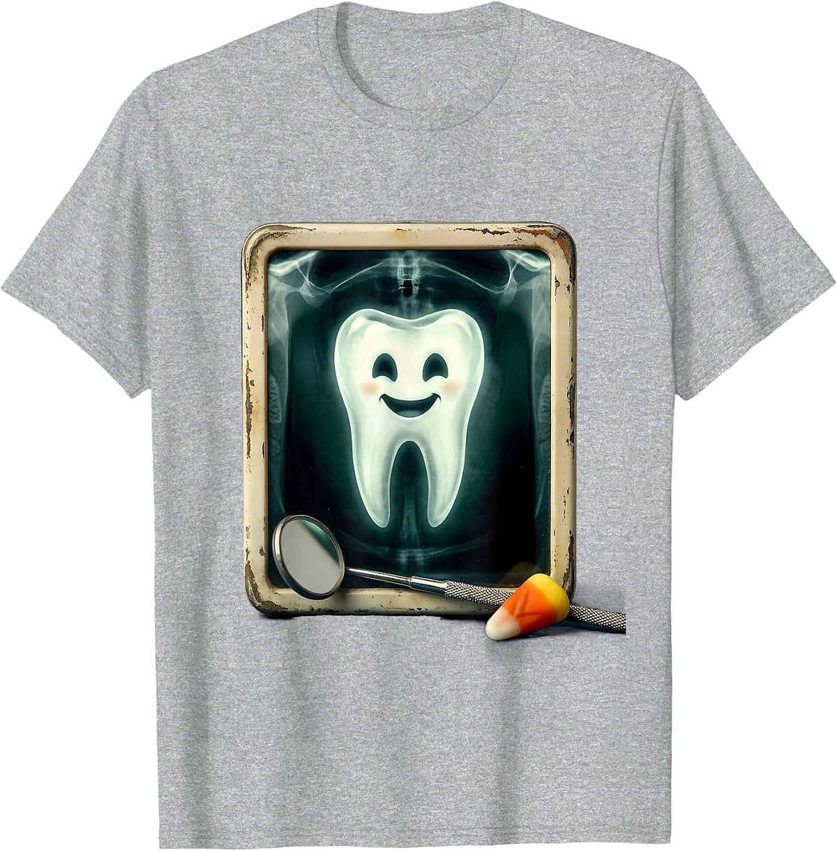 Men's Vintage Ghost Tooth Halloween Dental Staff Costume T-Shirt - Heather Grey