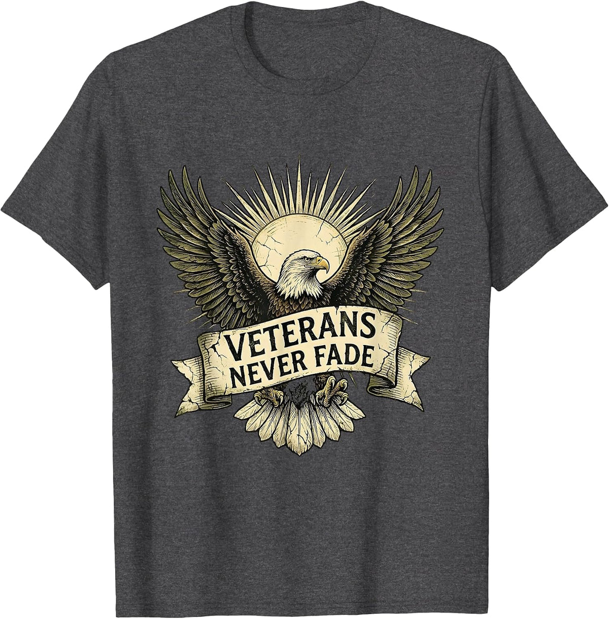 Veterans Never Fade Military Honor Design T-Shirt - Dark Heather Grey