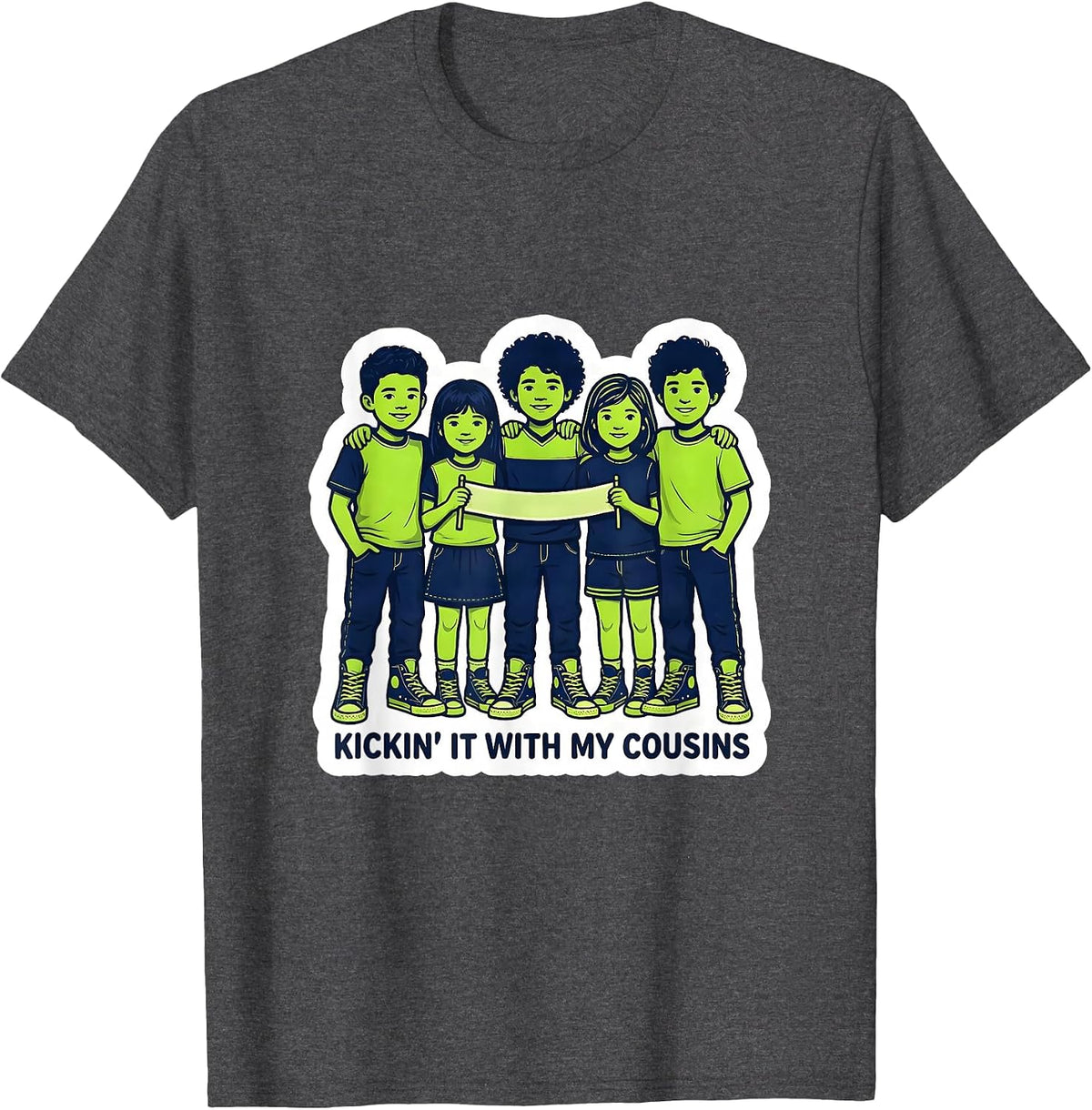 Kickin It With My Cousins Funny Family Reunion Matching T-Shirt - Dark Heather Grey