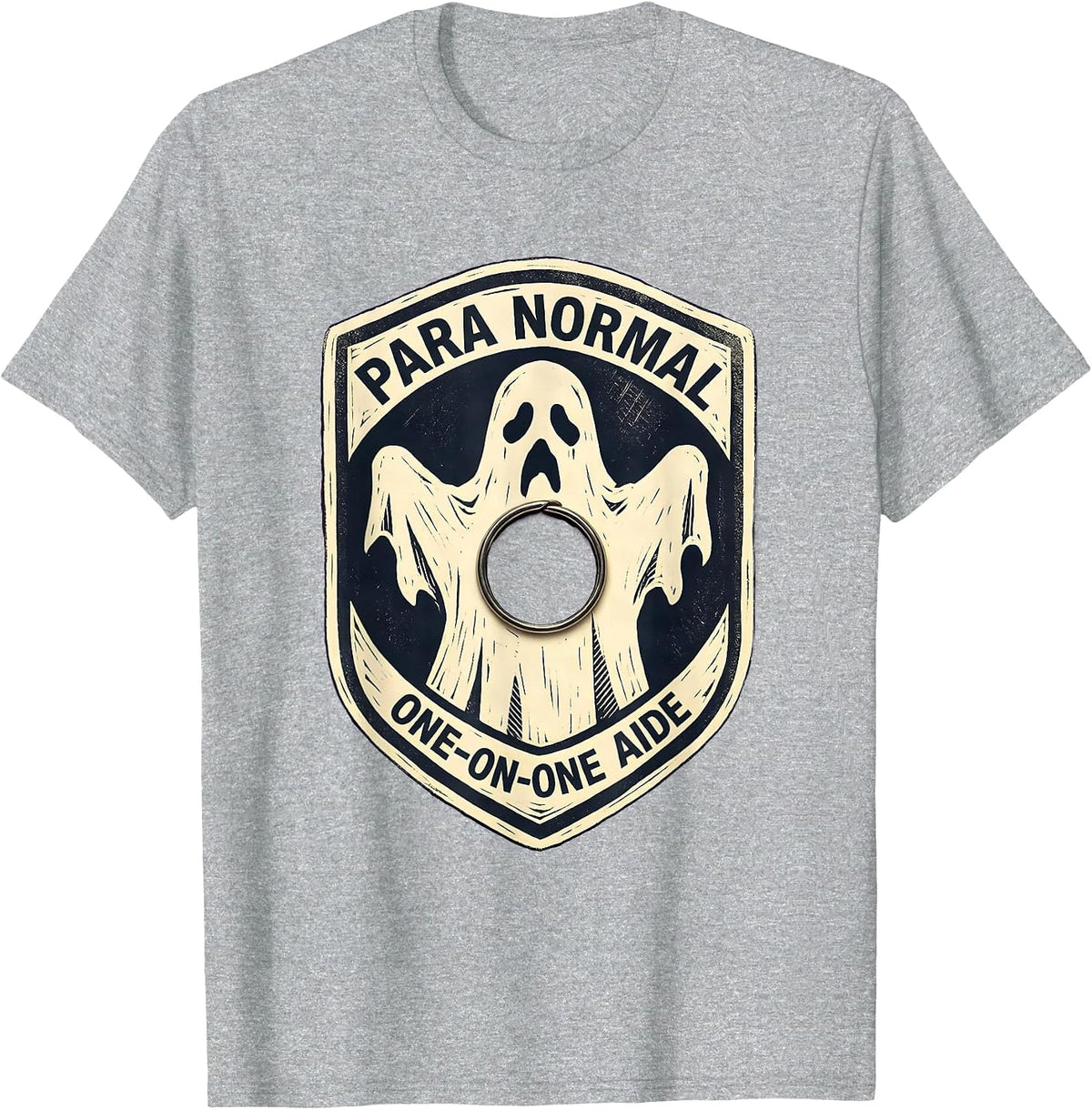 Men's Para Normal One-on-One Aide Linocut Ghost Para Teacher Aide T-Shirt - Heather Grey