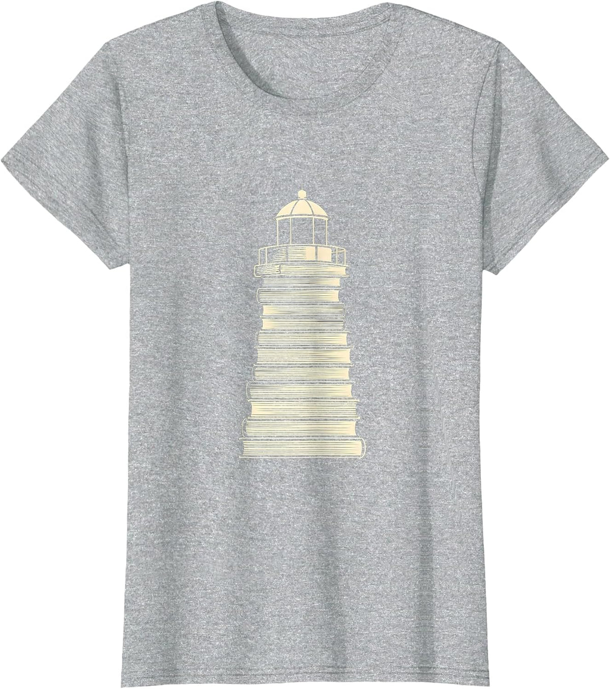 Reading Teacher Lighthouse Built from Stacked Books T-Shirt - Heather Grey