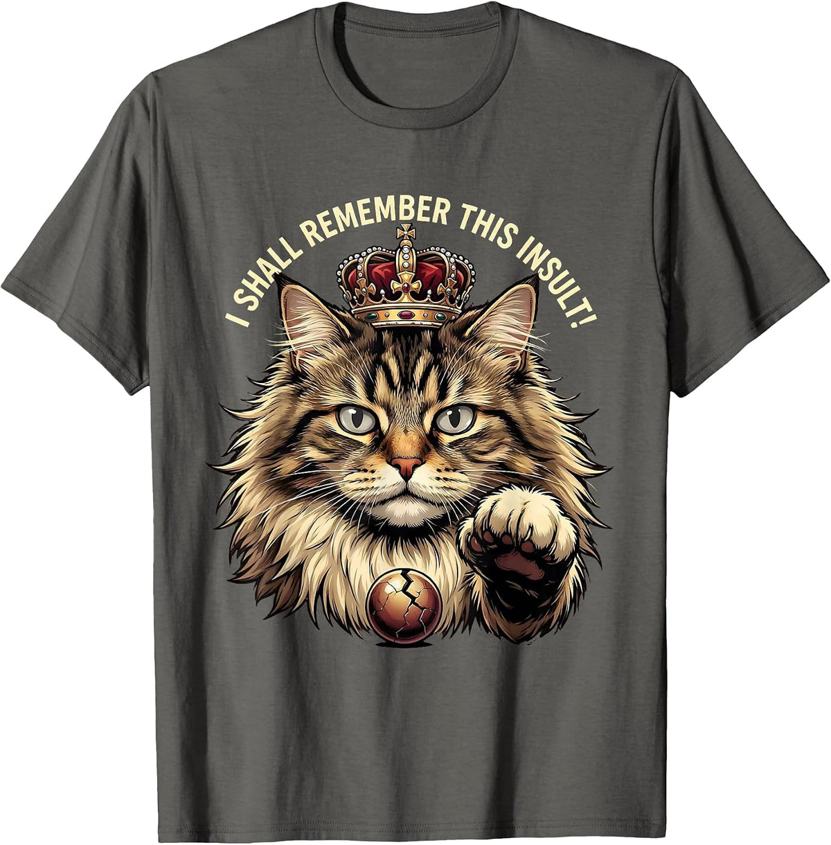 Men's I Shall Remember This Insult Funny Crowned Cat Meme Humor T-Shirt - Asphalt Grey