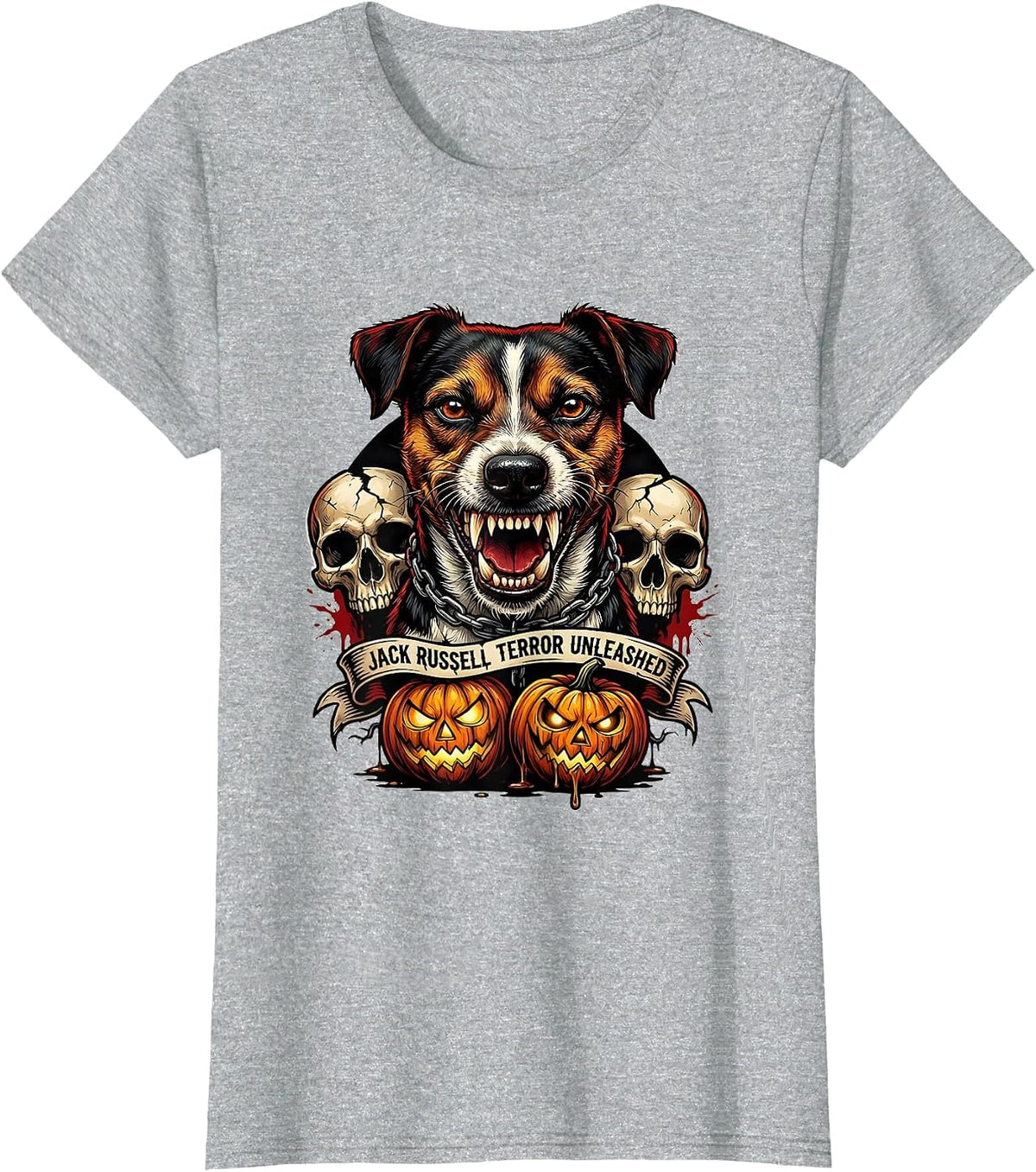 Halloween Jack Russell Terror Unleashed Dog Design T-Shirt - Heather Grey