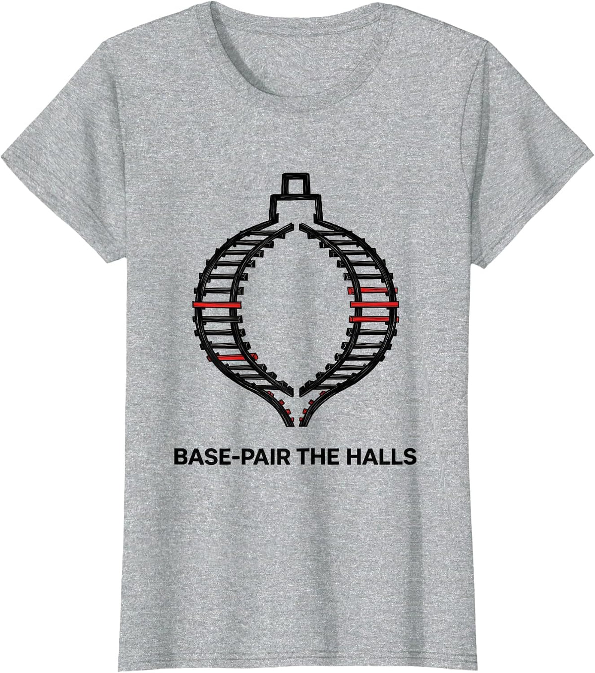 Base-Pair the Halls Funny Science Teacher DNA Helix T-Shirt - Heather Grey