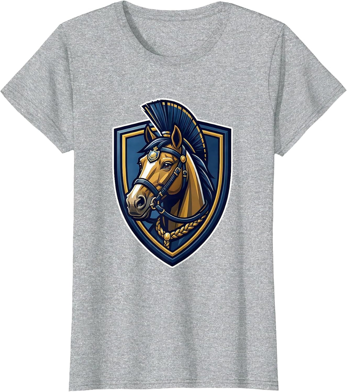 Ceremonial Police Horse Illustrated Graphic T-Shirt - Heather Grey