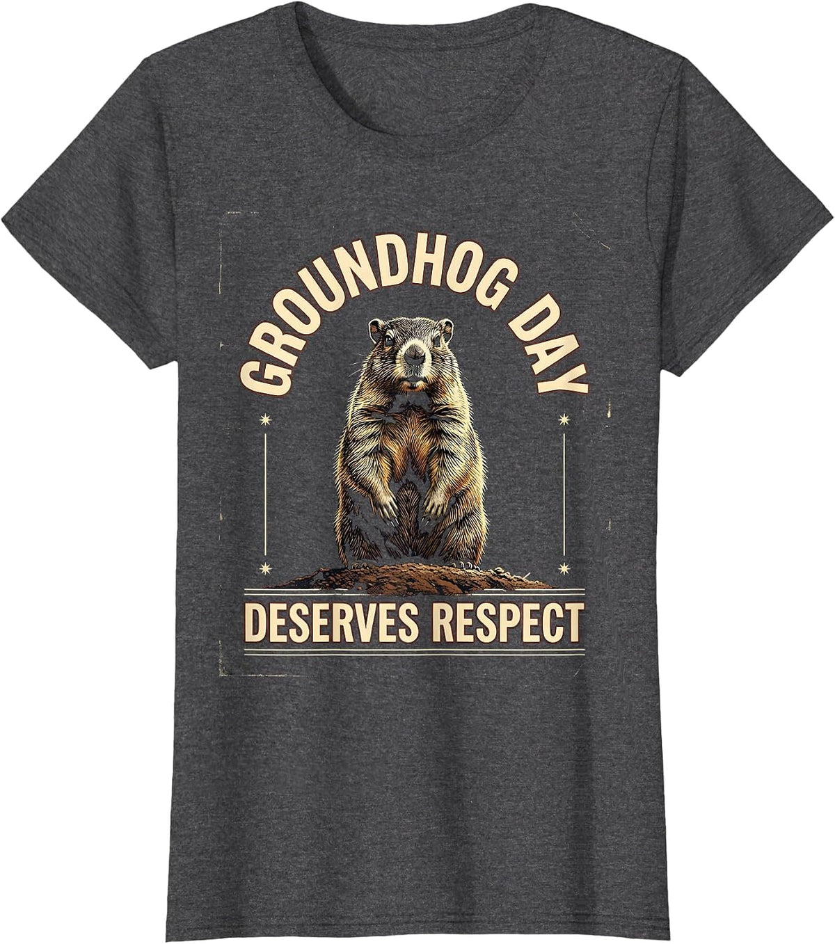 Women's Groundhog Day Deserves Respect Vintage Funny Groundhog Gift T-Shirt - Dark Heather Grey