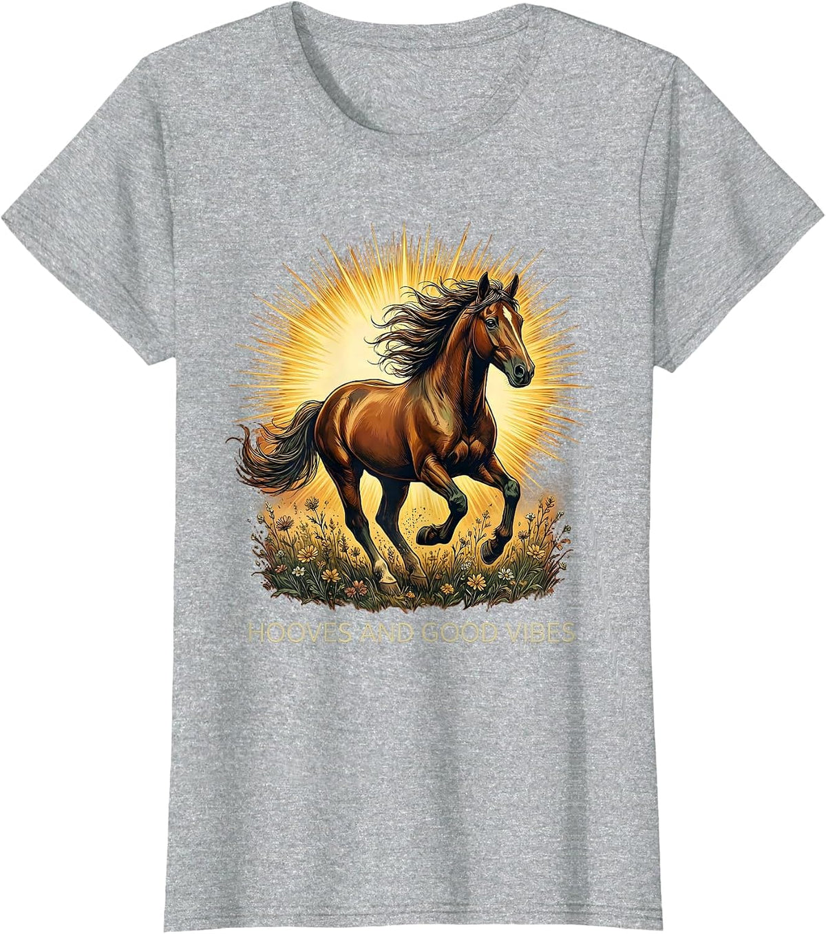 Hooves and Good Vibes Horse Lover Design T-Shirt - Heather Grey