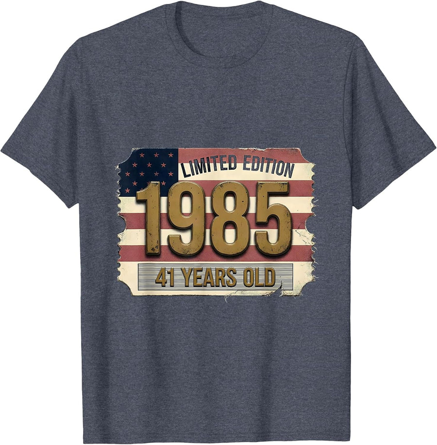 Limited Edition 1985 41 Years Old Vintage USA Flag 41st T-Shirt - Heather Blue